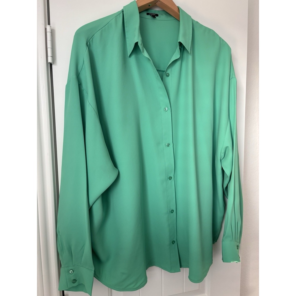 Express Women's Boyfriend Portofino Green Button Blouse XL
